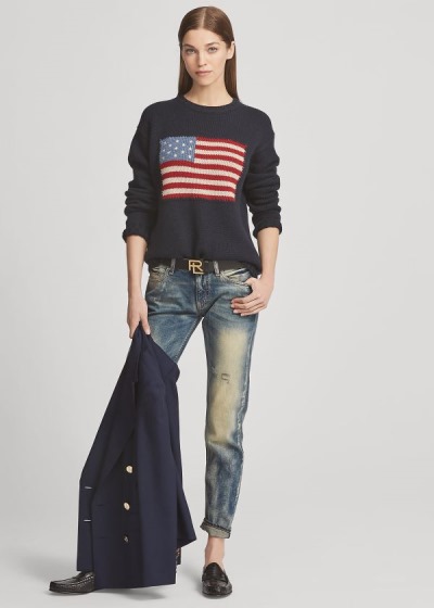 Sueter Ralph Lauren Mujer Azules Oscuro / Multicolor - Flag Cashmere Crewneck - GLEKZ5863